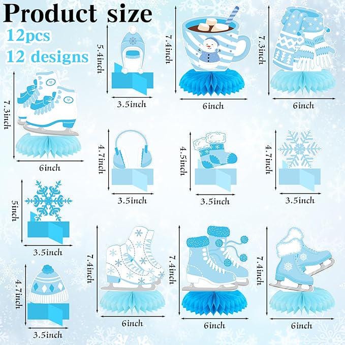 Ice Skating Party Table Centerpieces 12pcs Honeycomb 3D Winter Birthday Party Decor