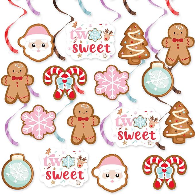 Pink Christmas Gingerbread 2nd Birthday Hanging Swirl Decor 20pcs Snowflake Candy Streamers