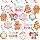 Pink Christmas Gingerbread 2nd Birthday Hanging Swirl Decor 20pcs Snowflake Candy Streamers