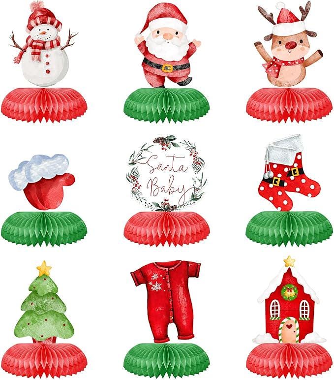 Christmas Santa Baby Honeycomb Table Centerpieces 9pcs Snowman Winter Party Decor