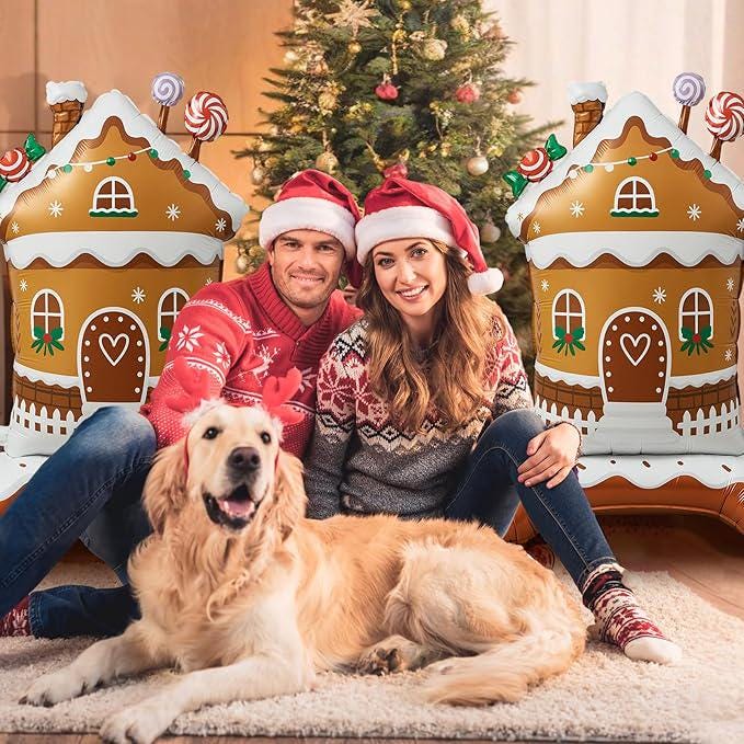 Giant 2-Pack Self-Standing Gingerbread House & Candy Man Balloons for Christmas Parties