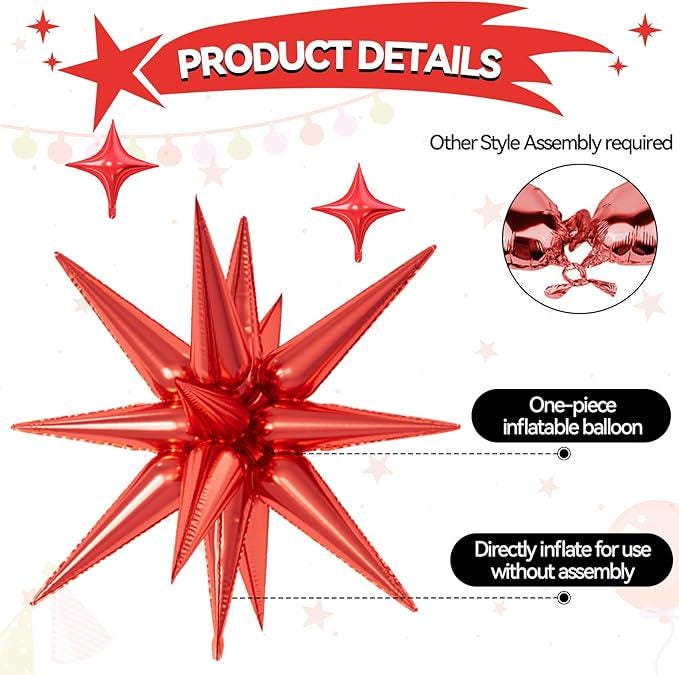 18-Pc Red & Silver Star Balloons with 22" and 10" Foil Balloons for Parties