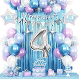 4th Snow Birthday Decorations for Girls with Blue Purple Balloons and Banner