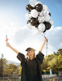 60-Pc Black Silver White Confetti Balloons for New Year Christmas and Party Decor