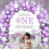 Winter Onederland 1st Birthday Decorations for Girls with Purple Snowflake Balloon Garland
