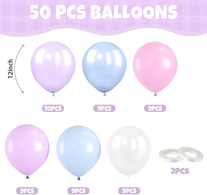 50 Pcs Pastel Pink Blue Purple Latex Balloons for Baby Shower and Birthday Party