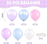 50 Pcs Pastel Pink Blue Purple Latex Balloons for Baby Shower and Birthday Party