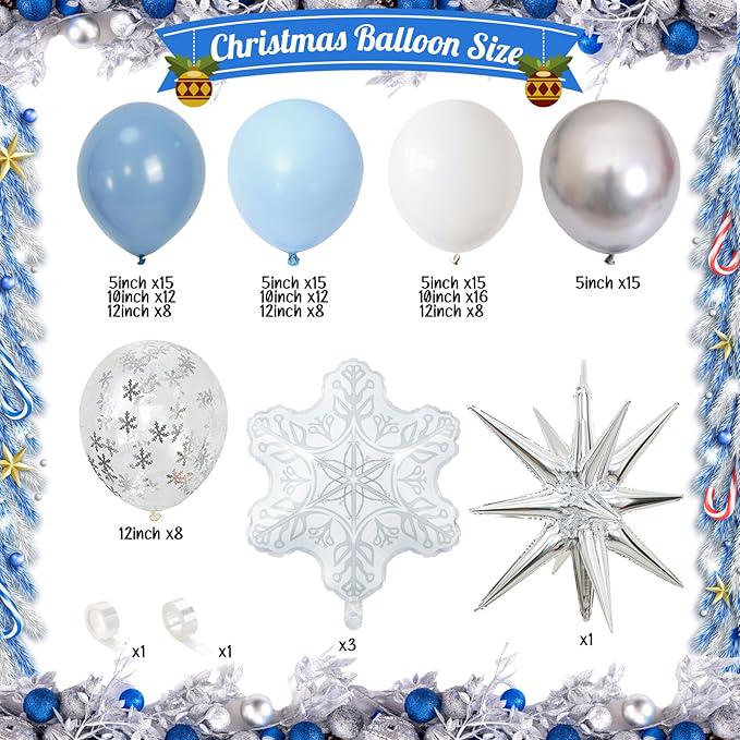 138 Pcs Winter Wonderland Balloon Arch Kit in Pastel Blue White Silver for Party
