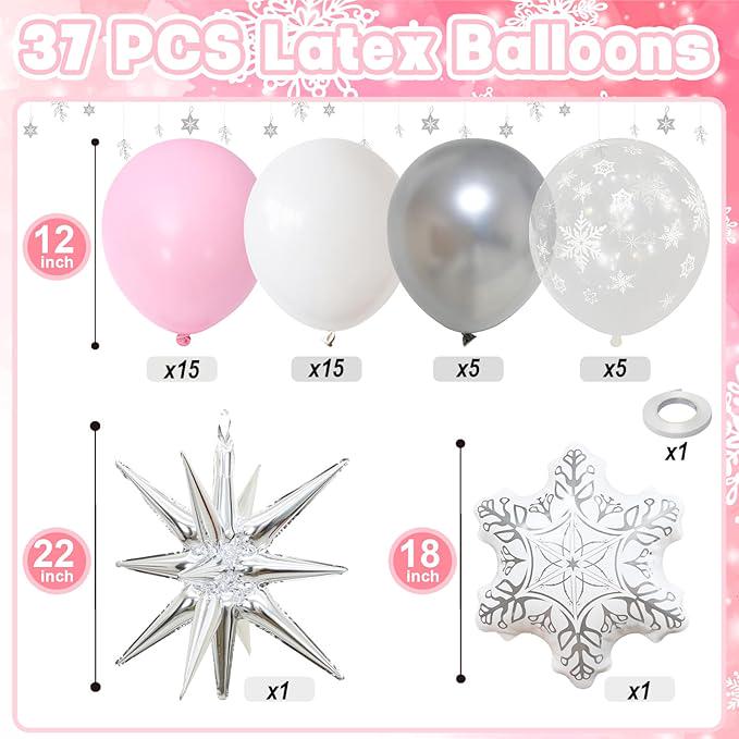 Pink Winter Wonderland Balloons 18 Inch Silver White for Christmas Baby Shower Party