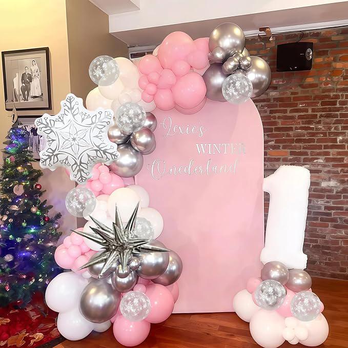 Pink Winter Wonderland Balloons 18 Inch Silver White for Christmas Baby Shower Party