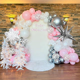 Pink Winter Wonderland Balloons 18 Inch Silver White for Christmas Baby Shower Party