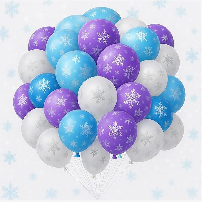 36 Pcs Winter Snowflake Balloons 12 Inch Clear Latex with Glitter Confetti for Party