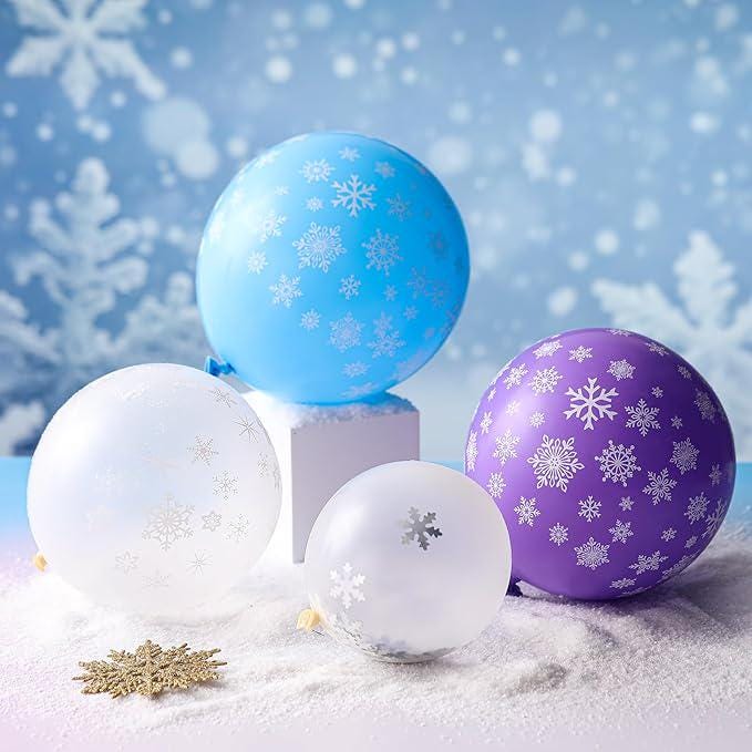 36 Pcs Winter Snowflake Balloons 12 Inch Clear Latex with Glitter Confetti for Party