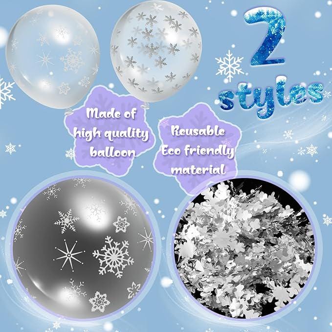 36 Pcs Winter Snowflake Balloons 12 Inch Clear Latex with Glitter Confetti for Party