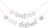 Winter Onederland Banner Pink Silver Snowflake Decoration for Winter Wonderland Party