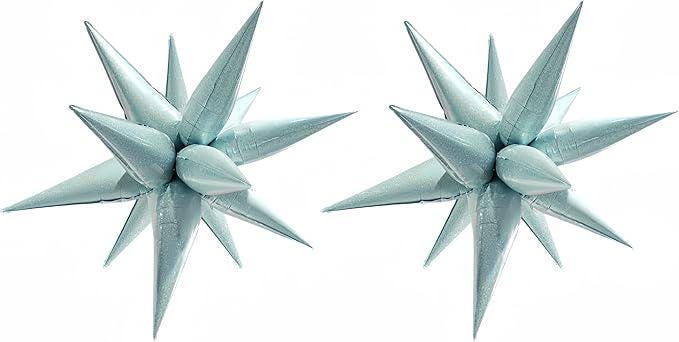 24 Pcs Light Blue Starburst Foil Balloons 32 Inch for Christmas Winter Party Decor