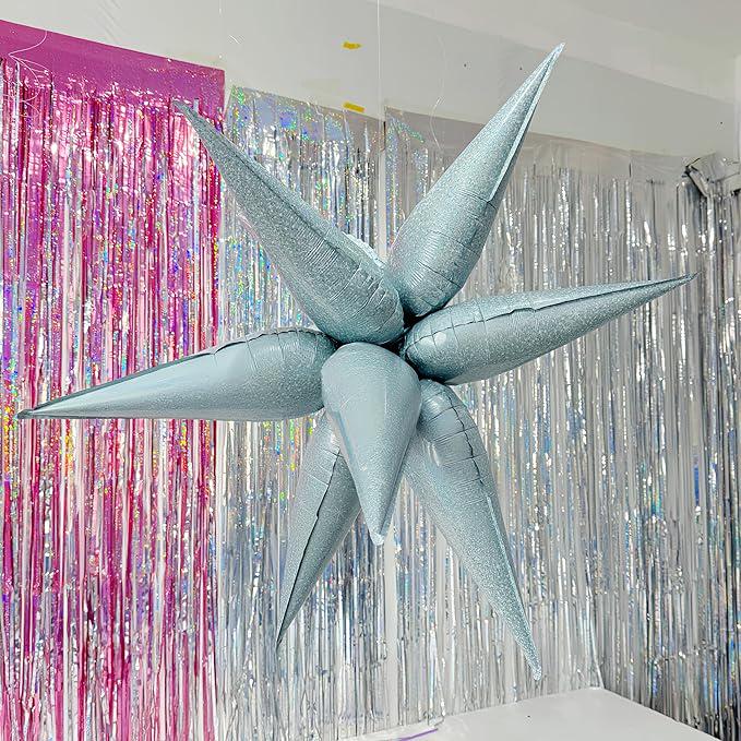 24 Pcs Light Blue Starburst Foil Balloons 32 Inch for Christmas Winter Party Decor