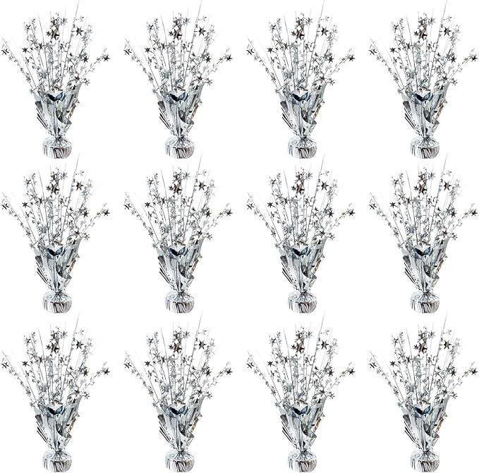 12-Pc Silver Metallic Foil Star Centerpieces for Birthday and Holiday Party Decor