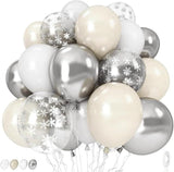 Pearl White & Silver Snowflake Balloons 12-Inch for Winter, Wedding and Xmas Parties