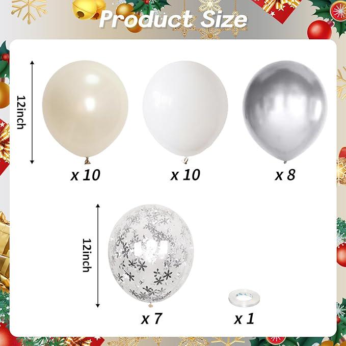 Pearl White & Silver Snowflake Balloons 12-Inch for Winter, Wedding and Xmas Parties