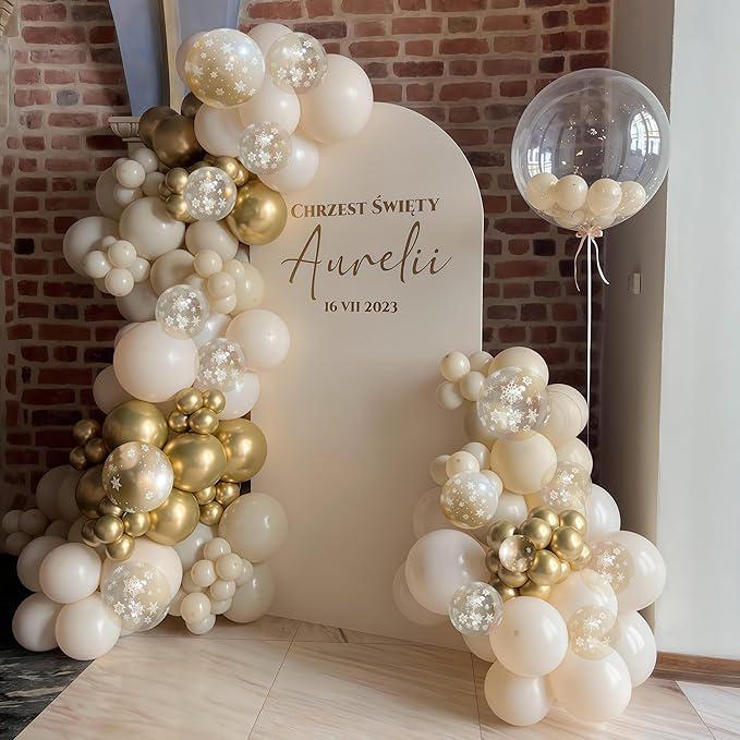 Beige & Gold Snowflake Balloons Set for Winter, Wedding, Xmas and Party Decor