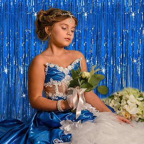 Blue Tinsel Backdrop 3 Pack Ocean Theme 3.3x6.6ft Birthday & Party Decor