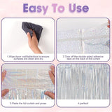 Laser Silver Tinsel Backdrop 4 Pack Foil Fringe Curtains for Party Decor