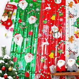 Red Green White Christmas Tinsel Backdrop 3 Pack 3.3x6.6ft Holiday Party Decor