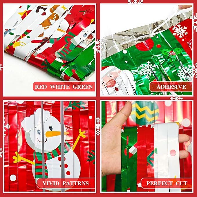 Red Green White Christmas Tinsel Backdrop 3 Pack 3.3x6.6ft Holiday Party Decor