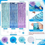 Blue Purple Snowflake Party Decorations 21PCS Tinsel Backdrop & Pom Pom Set