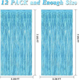 Sky Blue Tinsel Backdrop 12 Pack 3.3x7ft Metallic Fringe Curtains for Party Decor