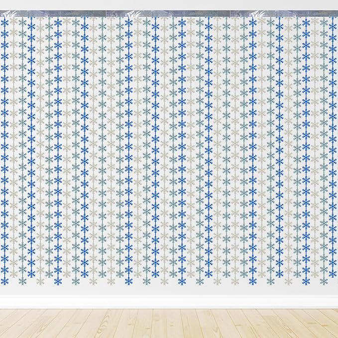 Blue Snowflake Tinsel Backdrop 3 Pack Christmas & Winter Birthday Party Decor
