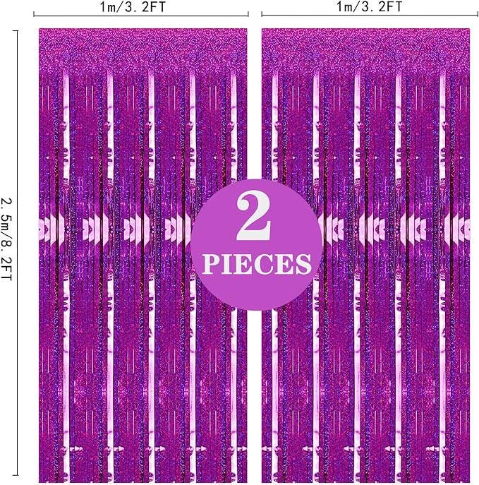 Hot Pink Tinsel Backdrop 2 Pack 3.2x8.2ft Foil Fringe Curtains for Party Decor