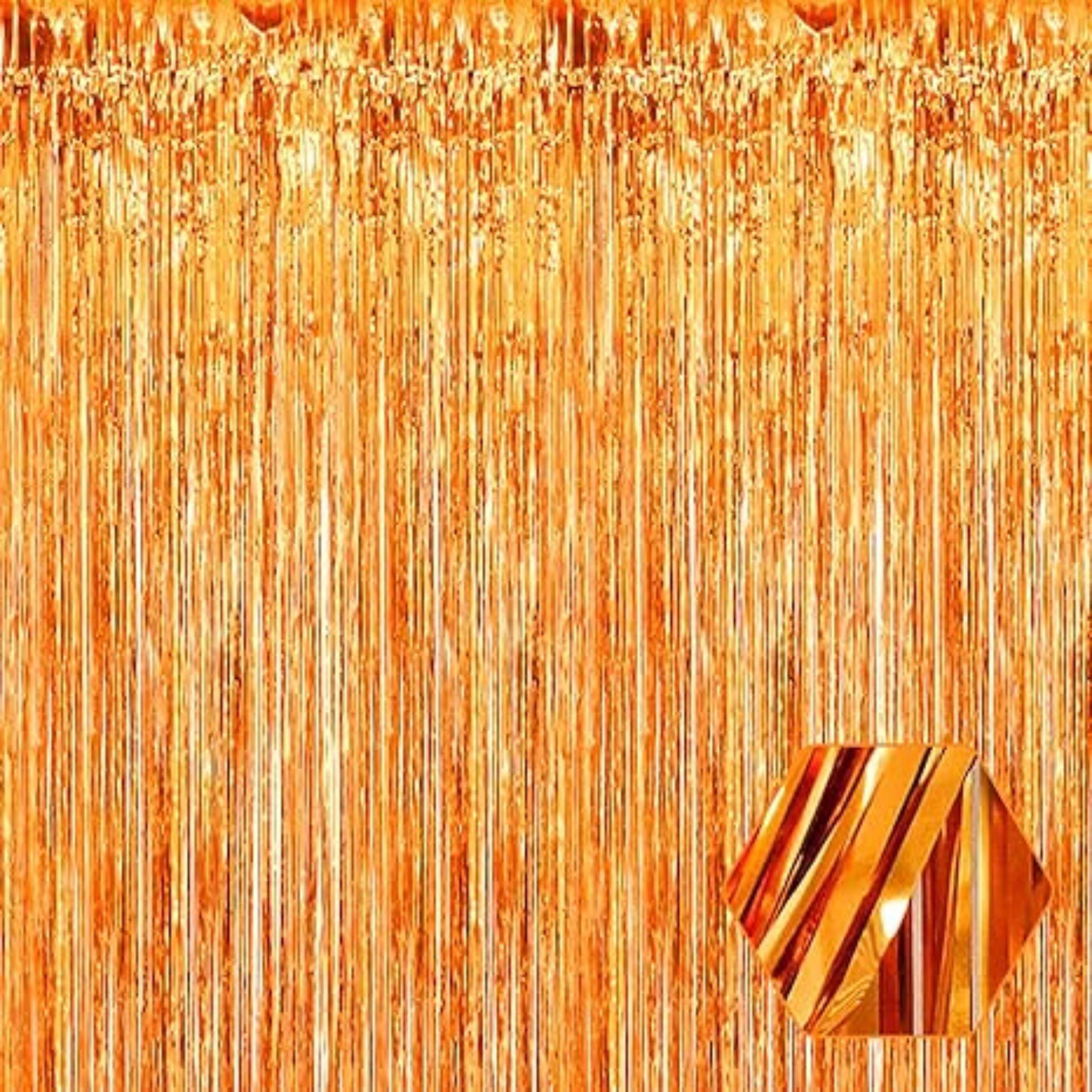 Orange Tinsel Backdrop 3 Pack 3.3x8.2ft Foil Fringe Curtains for Party Decor