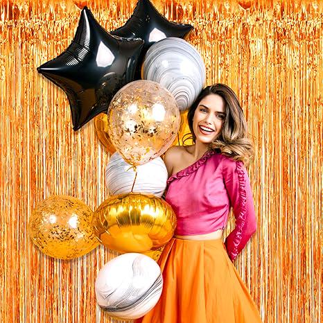 Orange Tinsel Backdrop 3 Pack 3.3x8.2ft Foil Fringe Curtains for Party Decor