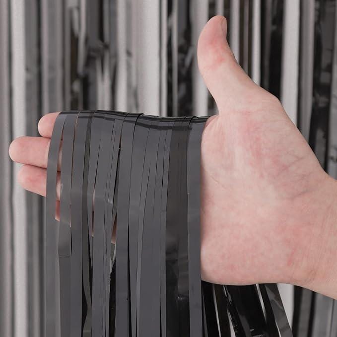 Black Tinsel Backdrop 4 Pack Foil Fringe Curtains for Birthday & Party Decor
