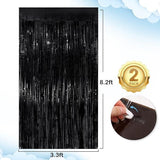 Black Tinsel Backdrop 4 Pack 3.3x8.3ft Foil Fringe Curtains for Party Decor