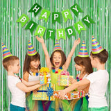 Green Tinsel Backdrop 2 Pack 3.2x8.2ft Sparkle Foil Fringe Curtains for Party Decor
