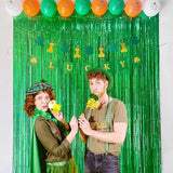 Green Tinsel Backdrop 2 Pack 3.2x8.2ft Sparkle Foil Fringe Curtains for Party Decor