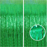 Green Tinsel Backdrop 2 Pack 3.2x8.2ft Sparkle Foil Fringe Curtains for Party Decor
