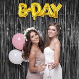 Black Tinsel Backdrop 3 Pack 3.2x8.2ft Foil Fringe Curtains for Party Decor