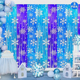 Snowflake Tinsel Backdrop 3 Pack 3.3x6.6ft Frozen Winter Birthday Party Decor