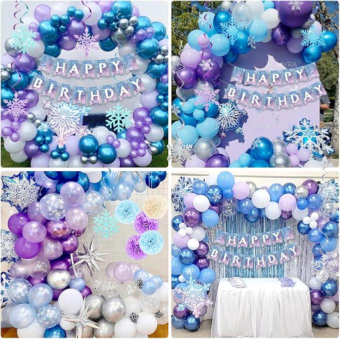 Winter Snow 3rd Birthday Party Supplies for Girls with Balloons, Candle & Decor