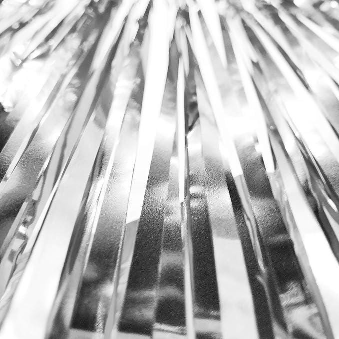 Silver Tinsel Fringe Backdrop 2 Pack for Wedding Anniversary Party Decor
