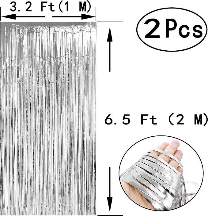 Silver Tinsel Fringe Backdrop 2 Pack for Wedding Anniversary Party Decor