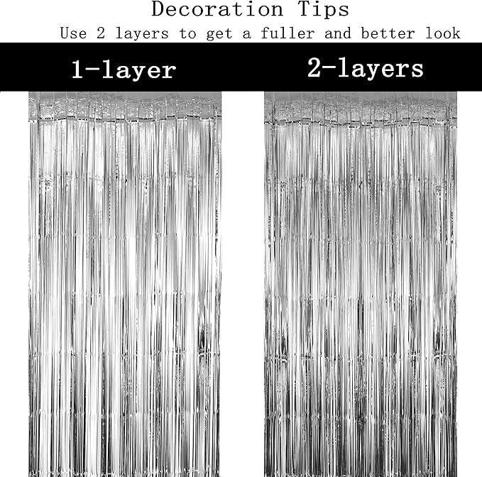 Silver Tinsel Fringe Backdrop 2 Pack for Wedding Anniversary Party Decor