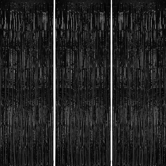 Black Tinsel Foil Backdrop 3 Pack 3.3x8.2ft Party & Photo Booth Decor