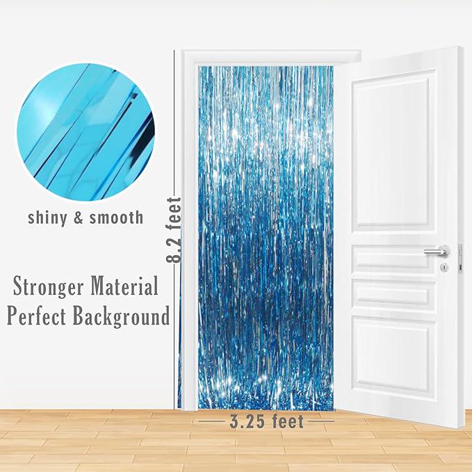 Light Blue Metallic Tinsel Backdrop 2 Pack 6.4x8.2ft Birthday & Party Decor