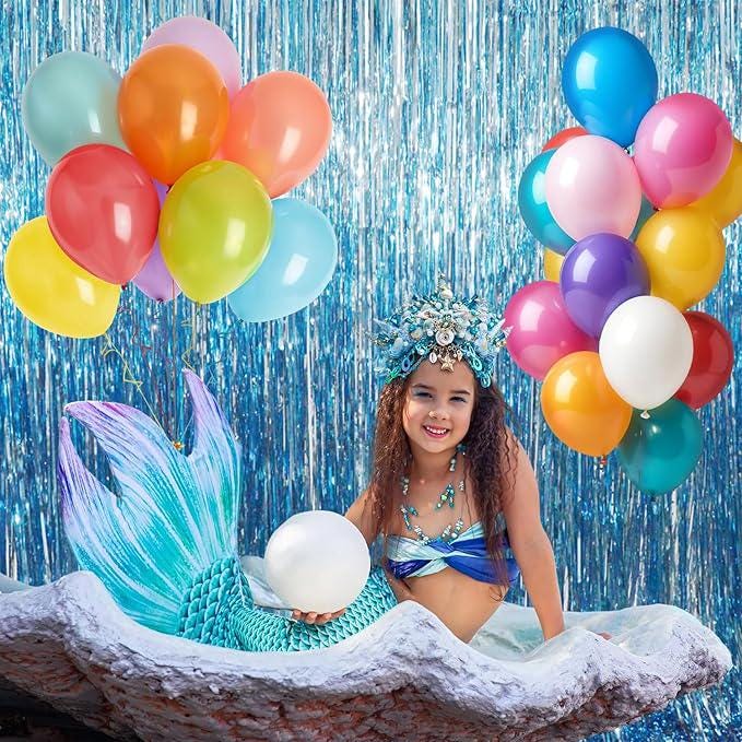 Light Blue Metallic Tinsel Backdrop 2 Pack 6.4x8.2ft Birthday & Party Decor