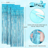 Light Blue Tinsel Backdrop 3 Pack 3.3x8.2ft Birthday, Baby Shower & Party Decor